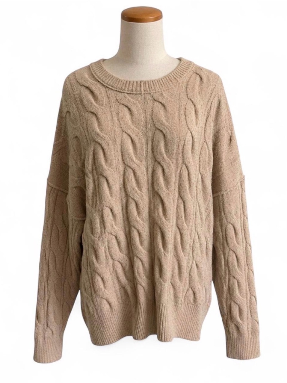 Vigoss Cable Knit Crewneck Sweater in Beige